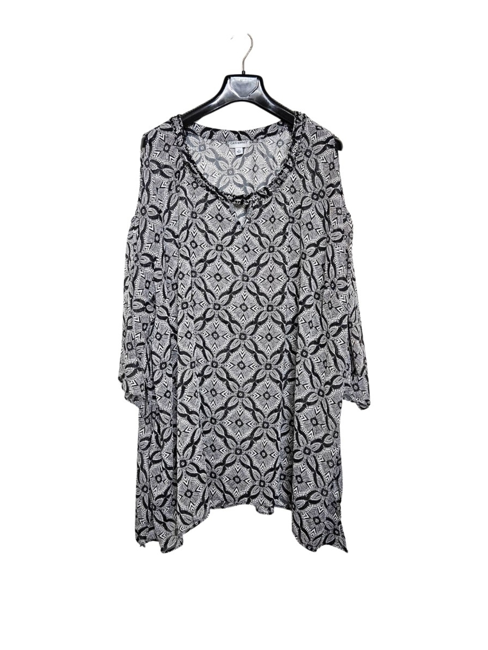 Catherines Women's Plus Size 5X Black & White Geometric Cold-Shoulder Tunic
